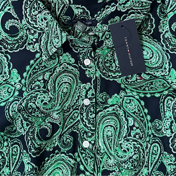 TOMMY HILFIGER Shirtdress Green BLUE paisley NWT Size 8 - Picture 4 of 6